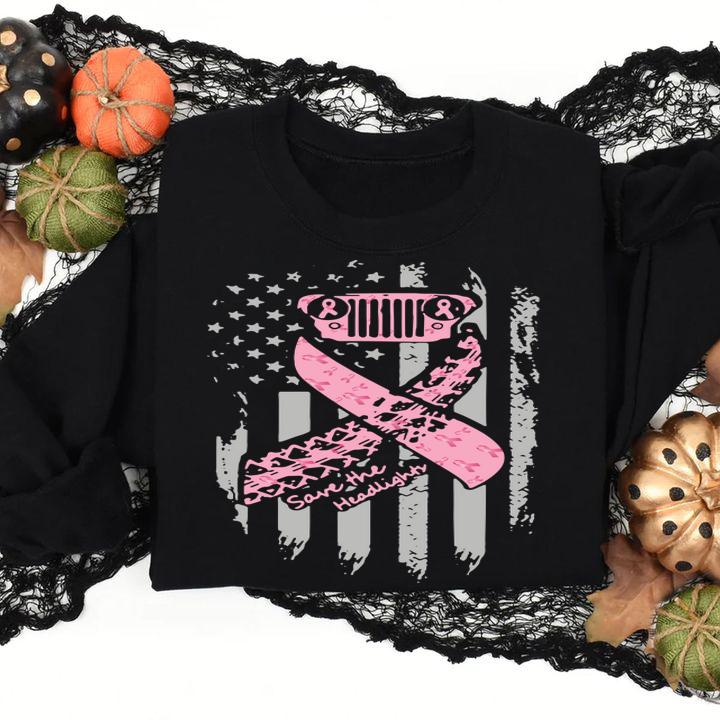Breast Cancer Awareness Save The Headlights American Flag Independence Day t-shirt sweatshirt