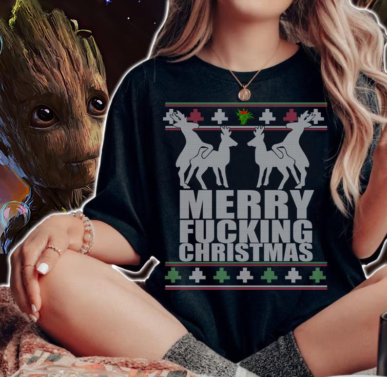MERRY FUCKING CHRISTMAS Reindeer Hump Ugly Xmas t-shirt woman shirt