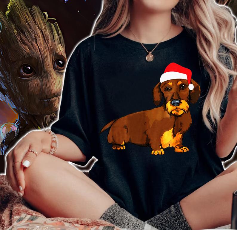 Wirehaired Dachshund Dog Christmas Pajama Xmas Gifts t-shirt woman shirt