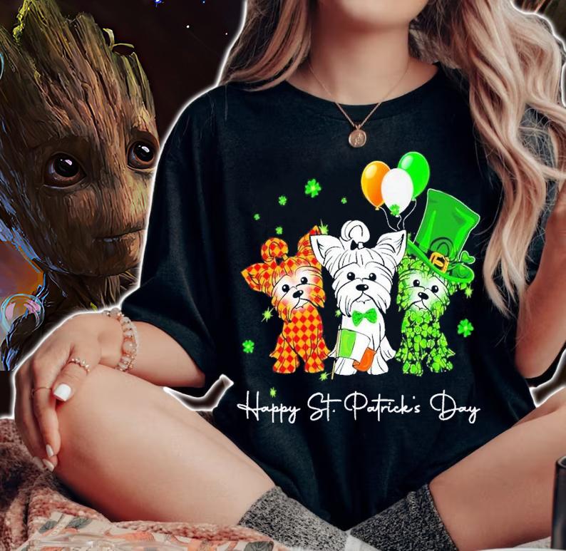 3 Yorkshire Terrier Happy St Patrick's Day shirt t-shirt woman shirt