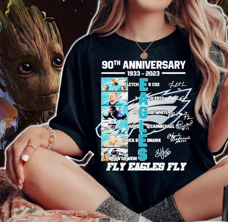 90th anniversary 1993-2023 Philadelphia Eagles fly Eagles fly signatures shirt t-shirt woman shirt