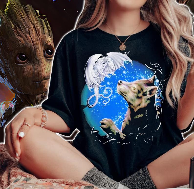Baby dragon and baby wolf shirt t-shirt woman shirt