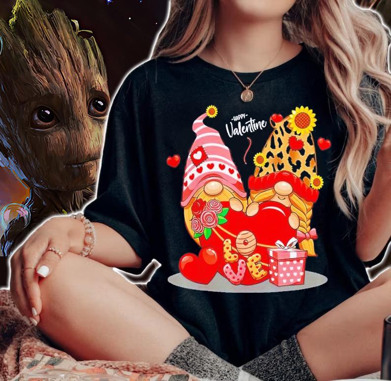 Happy Valentines Day Gnomes with Leopard Sunflower Valentine shirt t-shirt woman shirt