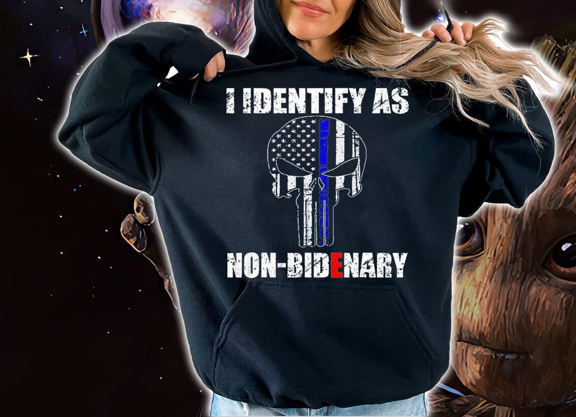 I Identify As Non Bidenary Skull Line Blue T-Shirt t-shirt