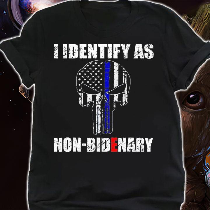 I Identify As Non Bidenary Skull Line Blue T-Shirt t-shirt