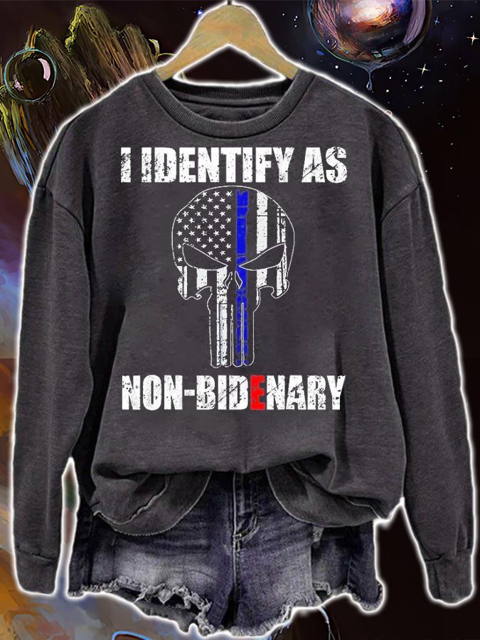 I Identify As Non Bidenary Skull Line Blue T-Shirt t-shirt